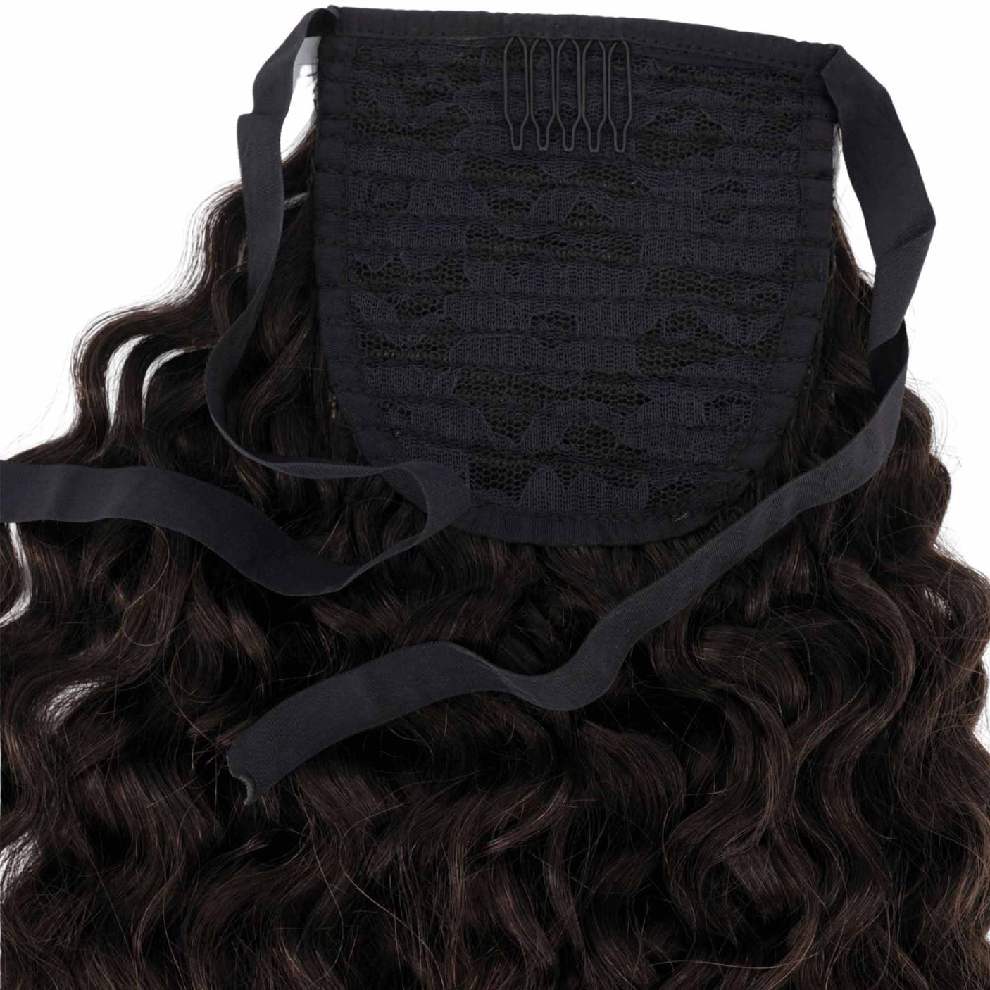 Frontrow Brown Black Curly 20inch Clip in Ponytail