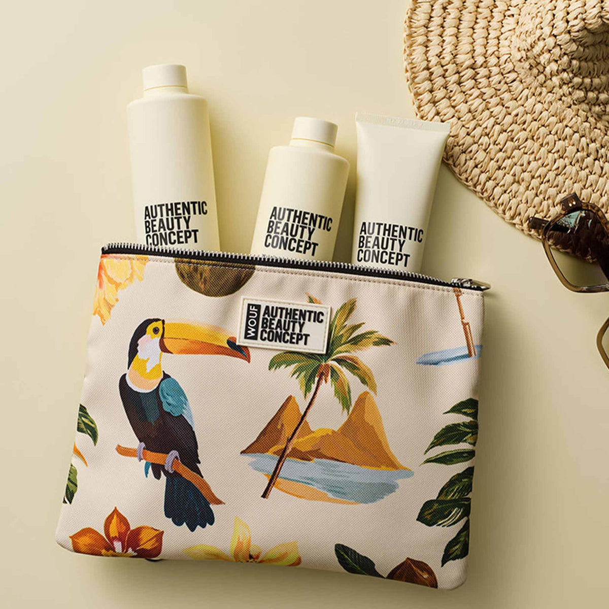 Authentic Beauty Concept Summer WOUF Pouch with Replenish Hair Care Routine