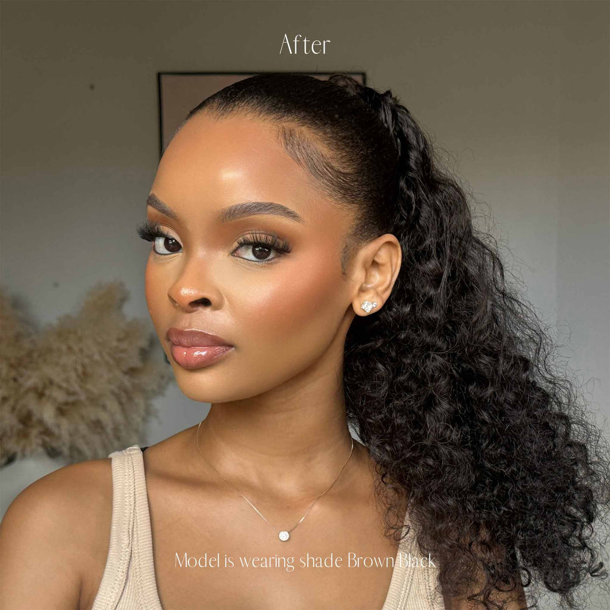 Frontrow Brown Black Curly 20inch Clip in Ponytail