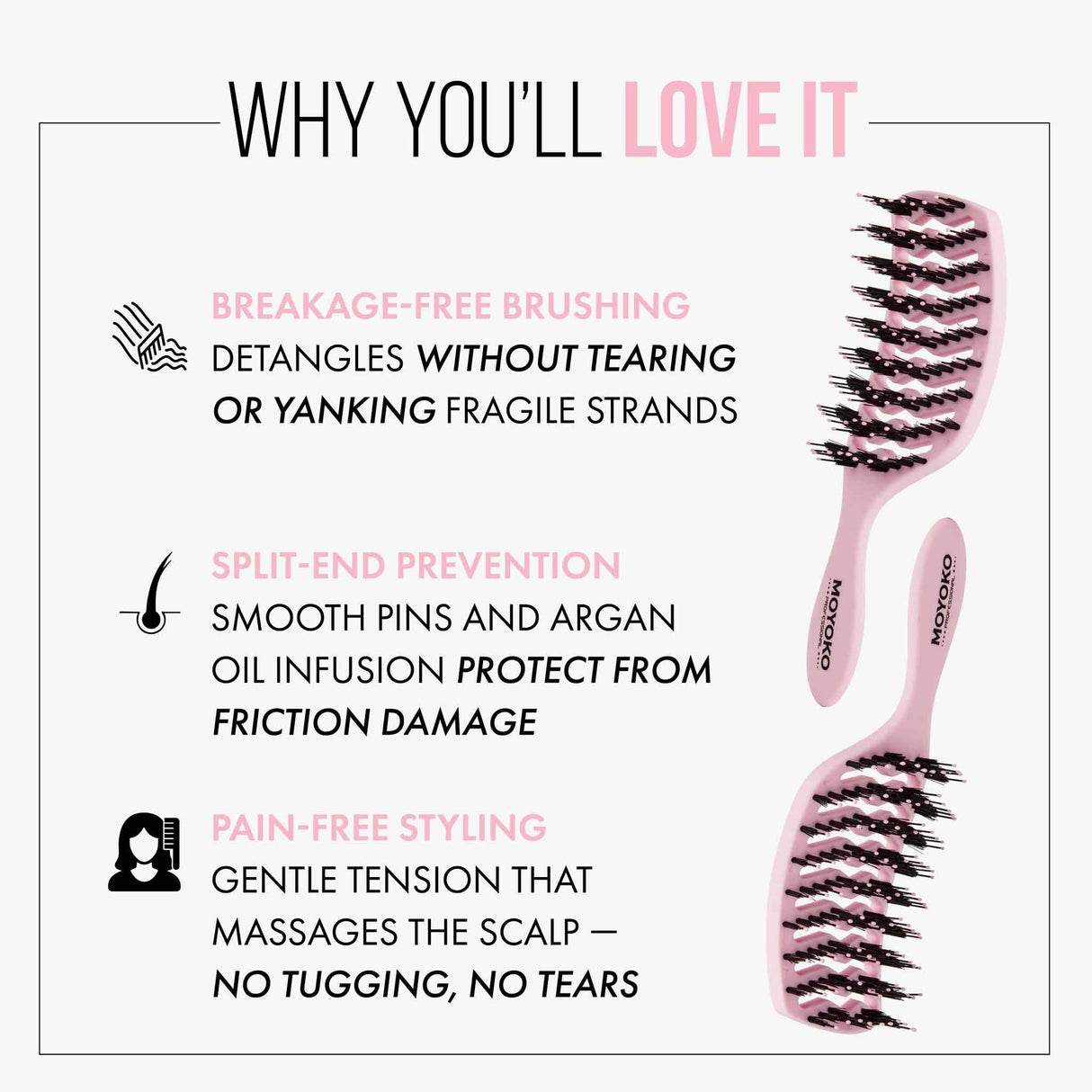 Mycro Keratin Moyoko Detangling Brush - Pastel Pink