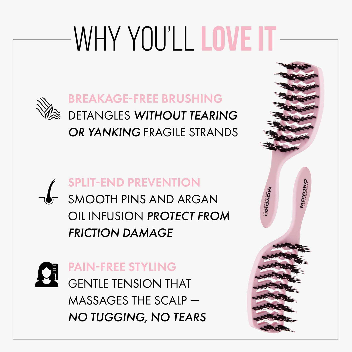 Mycro Keratin Moyoko Detangling Brush - Pastel Pink