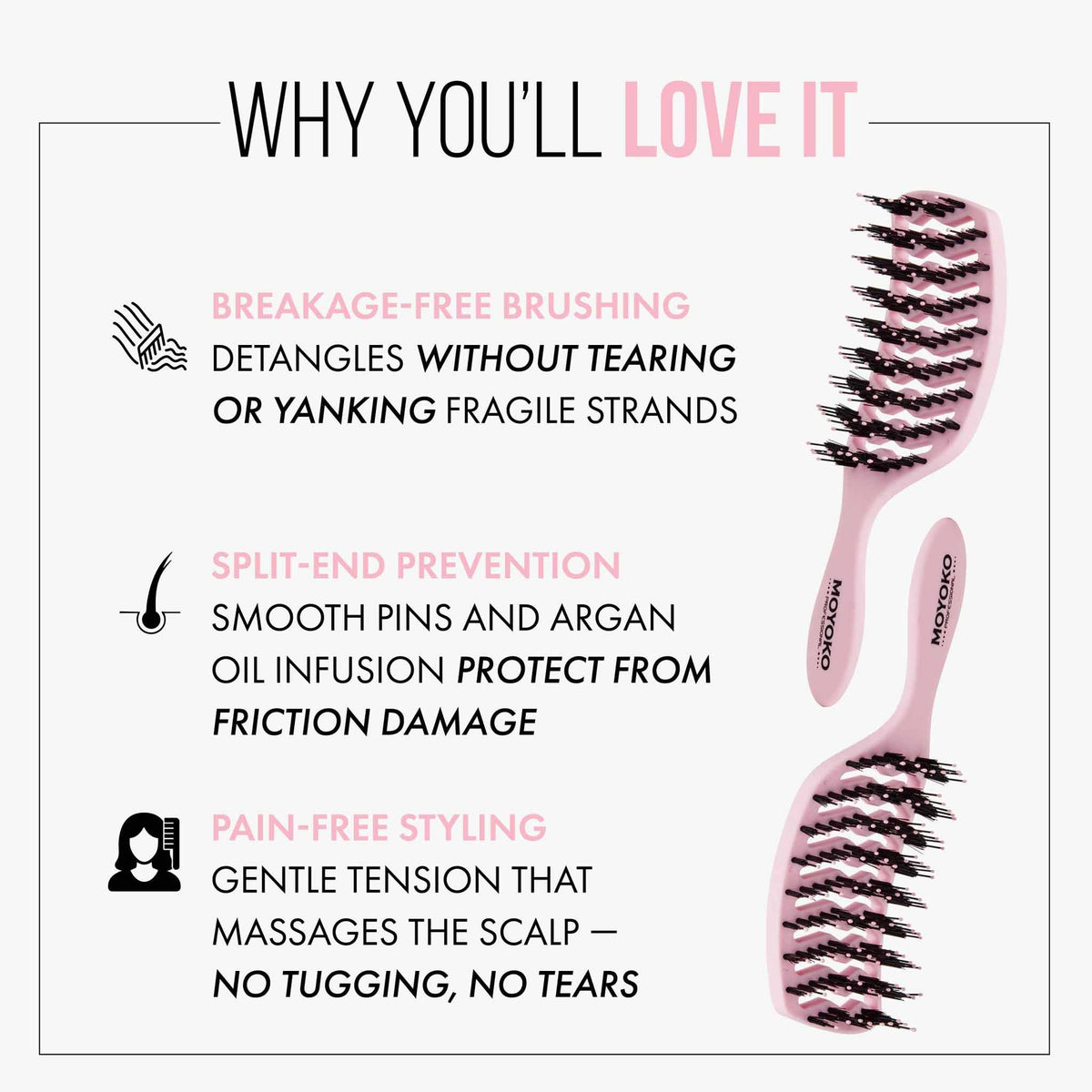 Mycro Keratin Moyoko Detangling Brush - Pastel Pink