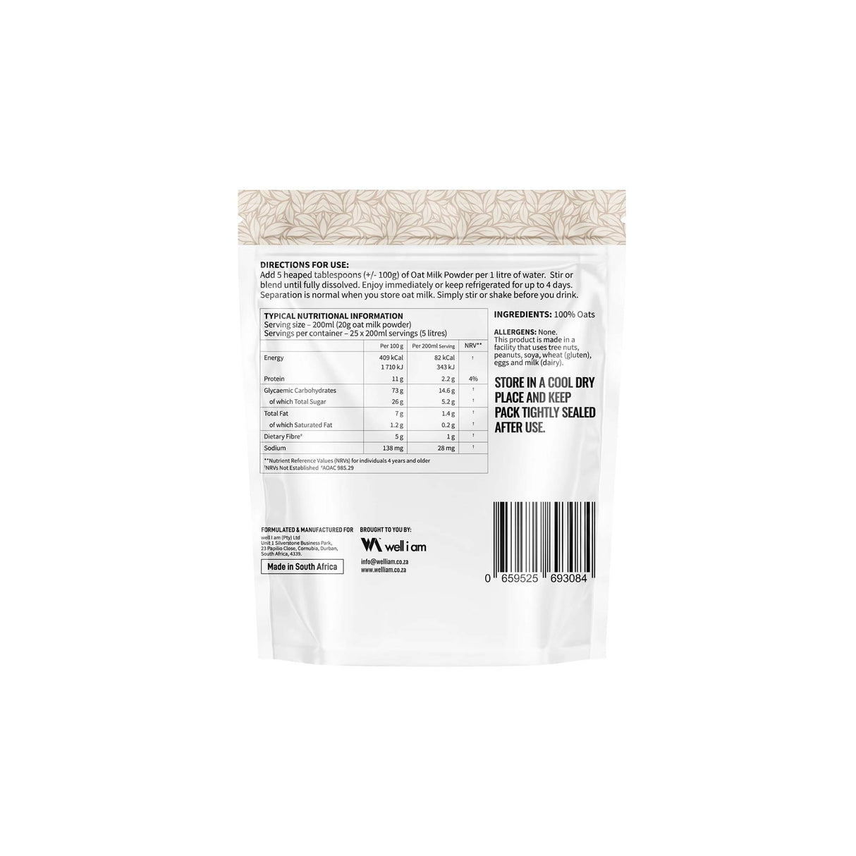 Nature's Nutrition  100% Instant Oat Milk Powder 500g