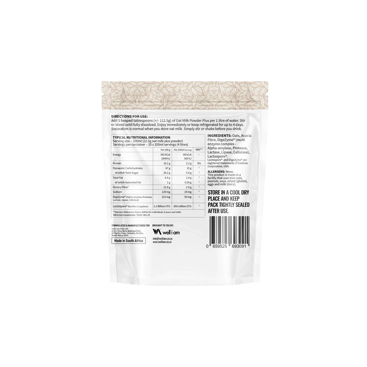 Nature's Nutrition 100% Instant Oat Milk Powder PLUS 450g