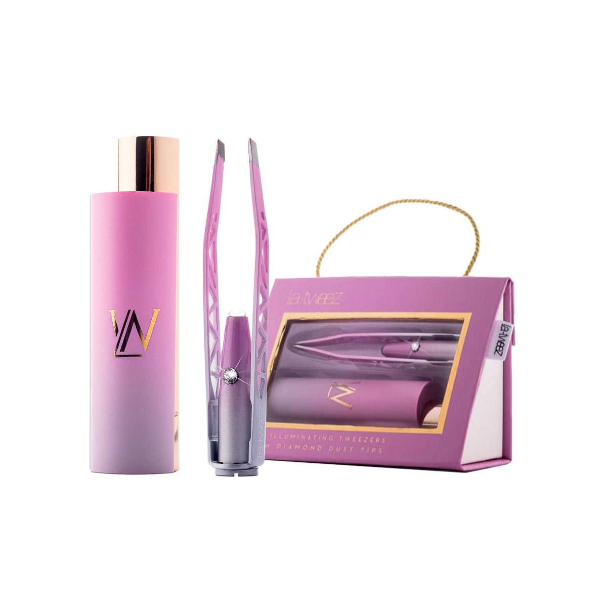 La Tweez Pink Ombre Pro Illuminating Tweezers + Diamond Dust Tips